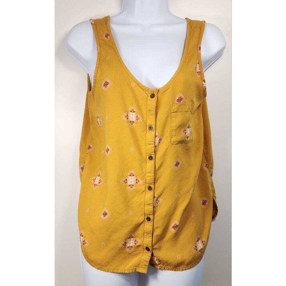 Mudd Boho Mustard Button Tank Top Sleeveless Festival Casual‎ S